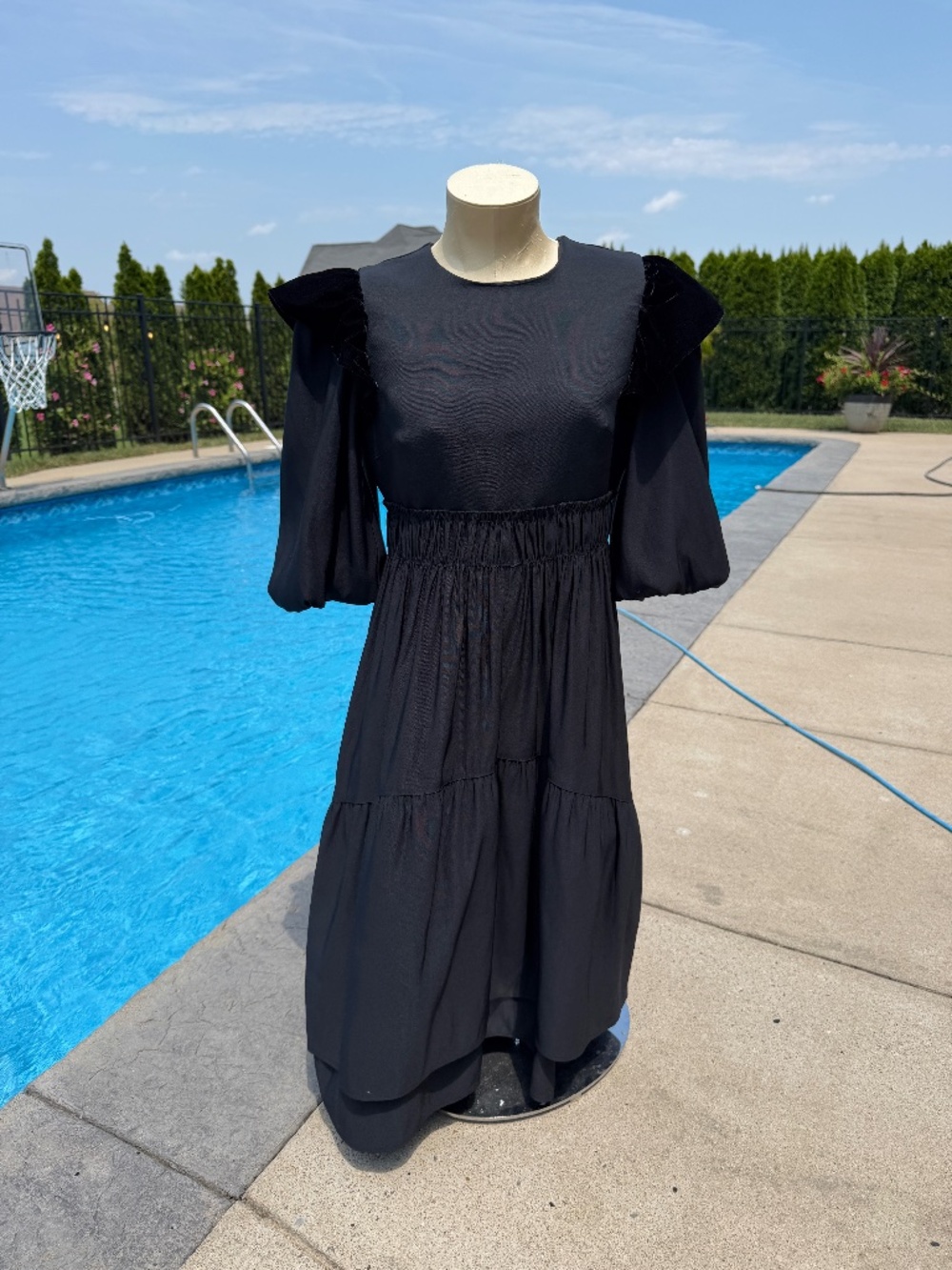 NWT Emily McCarthy Black Iris Velvet Puff Sleeve Small Dress